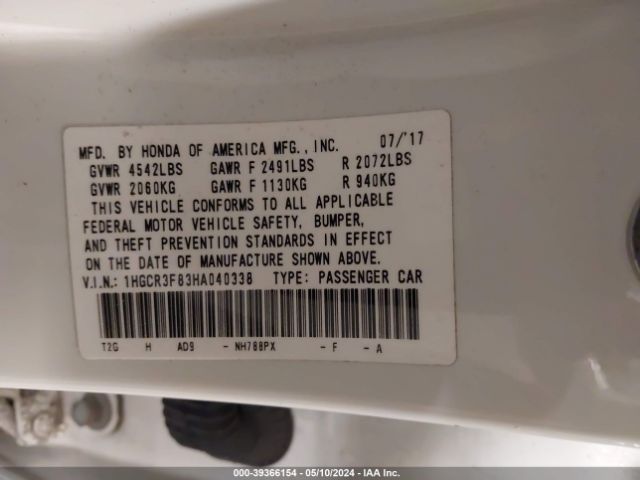 1HGCR3F83HA040338 Honda Accord Ex-l V6