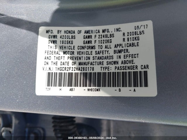 Honda ACCORD LX 2017 1HGCR2F32HA260178 Image 9