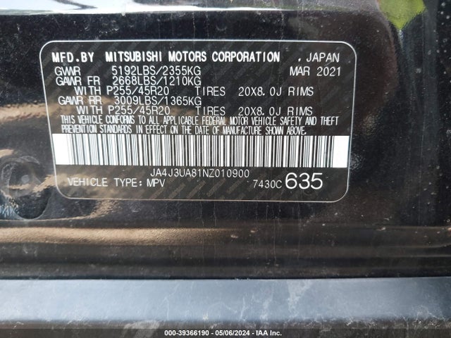 JA4J3UA81NZ010900 Mitsubishi Outlander Black Edition 2wd/se 2.5 2wd/se Launch Edition 2wd