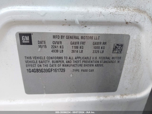 Buick Lacrosse Leather 2016 1G4GB5G39GF161729 Image 9