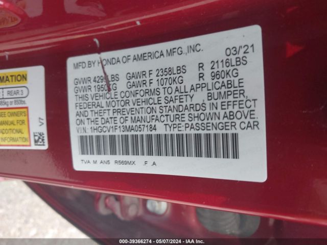 1HGCV1F13MA057184 Honda ACCORD LX