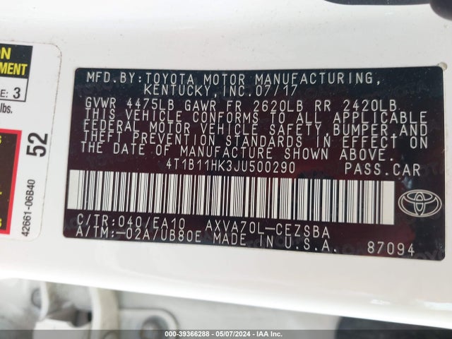 Toyota CAMRY SE 2018 4T1B11HK3JU500290 Image 9