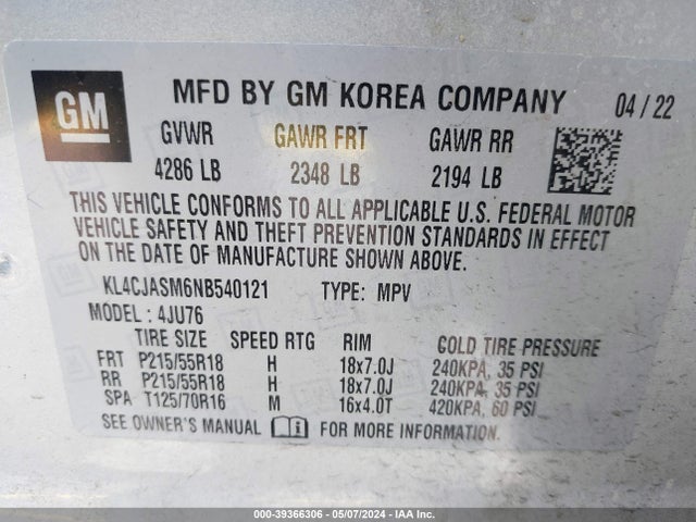 KL4CJASM6NB540121 Buick Encore Fwd Preferred