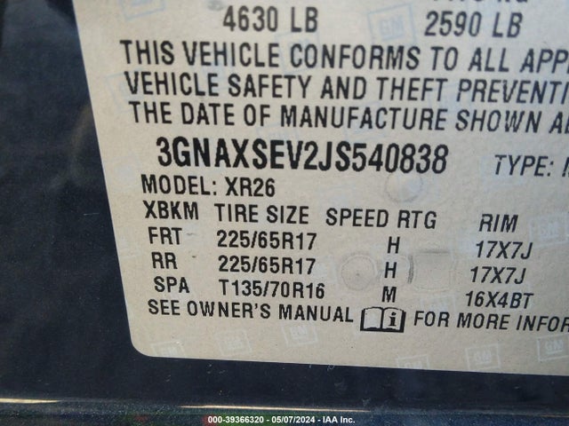 Chevrolet EQUINOX LT 2018 3GNAXSEV2JS540838 Image 9