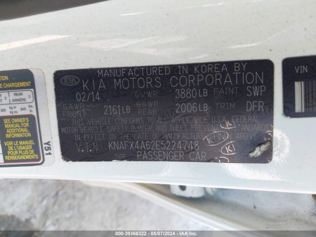 KNAFX4A62E5224748 KIA FORTE LX