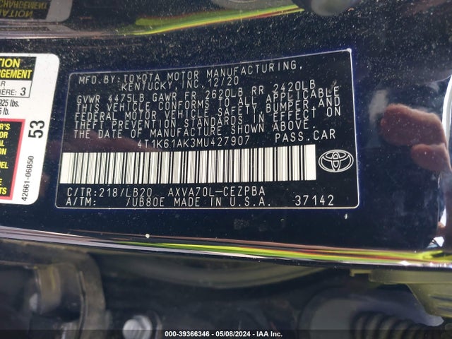 Toyota CAMRY XSE 2021 4T1K61AK3MU427907 Image 9