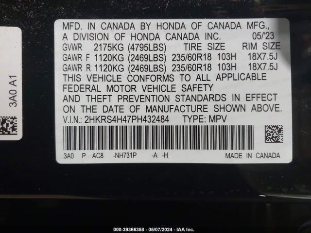 Honda Cr-v Ex Awd 2023 2HKRS4H47PH432484 Image 9