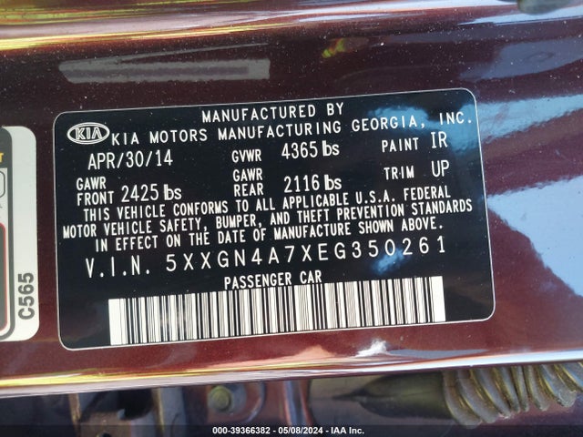 KIA OPTIMA EX 2014 5XXGN4A7XEG350261 Image 9