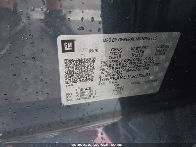Chevrolet Tahoe 4wd Ls 2020 1GNSKAKC1LR172691 Image 9