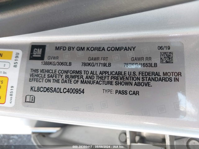 Chevrolet Spark Fwd 1lt Automatic 2020 KL8CD6SA0LC400954 Image 9