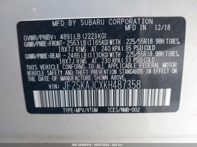 JF2SKAJCXKH487358 Subaru Forester Sport
