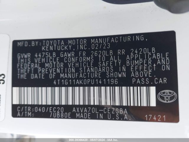 4T1G11AK0PU141196 Toyota Camry Se Nightshade Edition