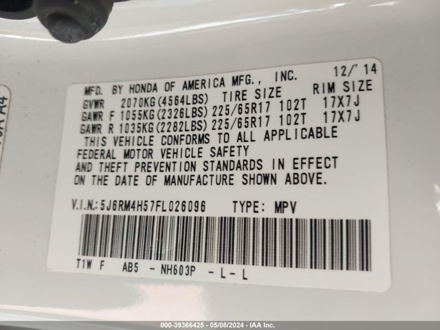 Honda CR-V EX 2015 5J6RM4H57FL026096 Image 9