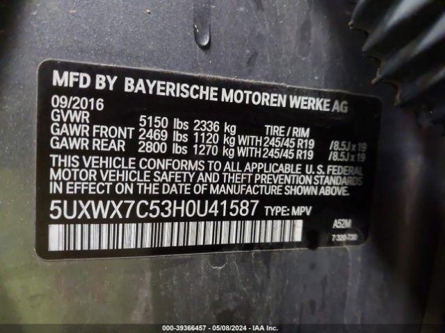 5UXWX7C53H0U41587 BMW X3 Xdrive35i