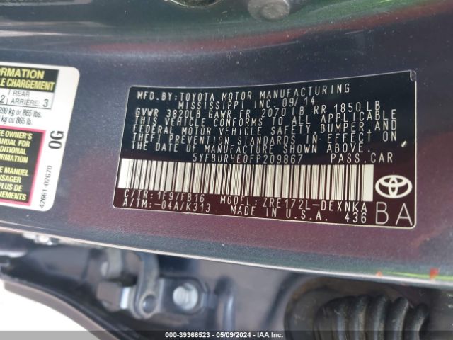 5YFBURHE0FP209867 Toyota Corolla L/le/le Pls/prm/s/s Pls