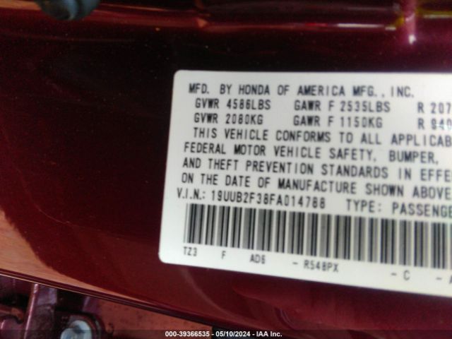 19UUB2F38FA014788 Acura Tlx V6
