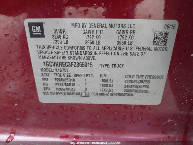 Chevrolet Silverado 1500 2lt 2015 1GCVKREC3FZ365915 Image 9