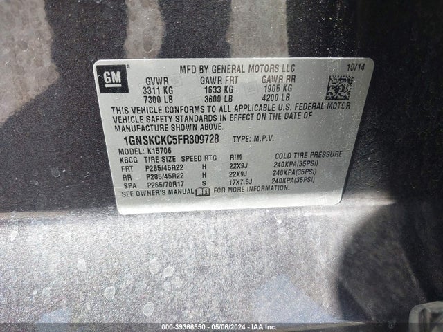 Chevrolet Tahoe Ltz 2015 1GNSKCKC5FR309728 Image 9