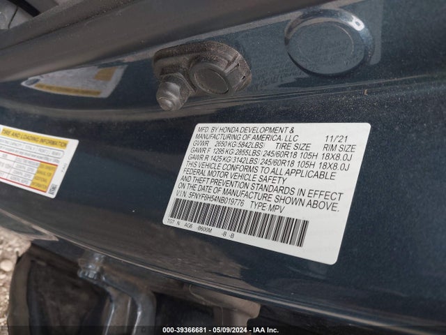 Honda Pilot Awd Ex-l 2022 5FNYF6H54NB019776 Image 9