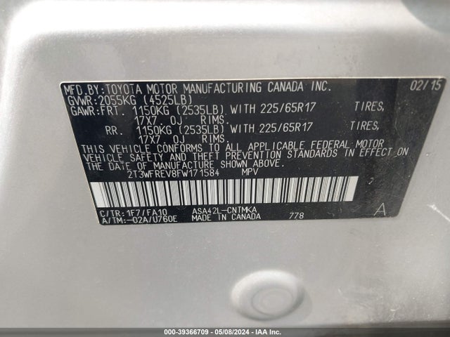 Toyota Rav4 Xle 2015 2T3WFREV8FW171584 Image 9