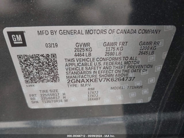 Chevrolet EQUINOX LT 2019 2GNAXKEV7K6264737 Image 9