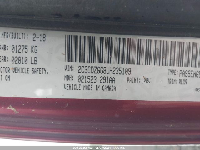 2C3CDZGG8JH235109 Dodge Challenger Gt Awd