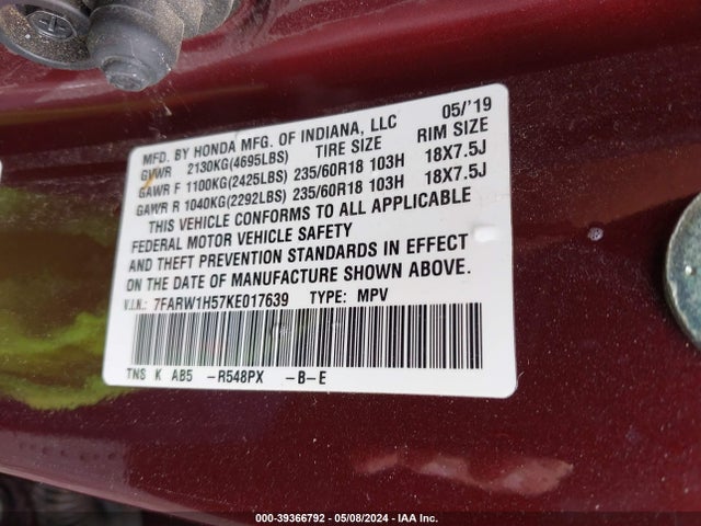Honda CR-V EX 2019 7FARW1H57KE017639 Image 9