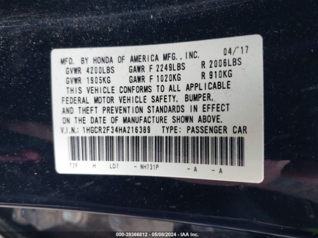 1HGCR2F34HA216389 Honda ACCORD LX