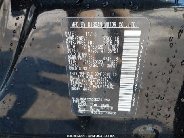 JN8AY2NC5KX511259 Nissan Armada Sl