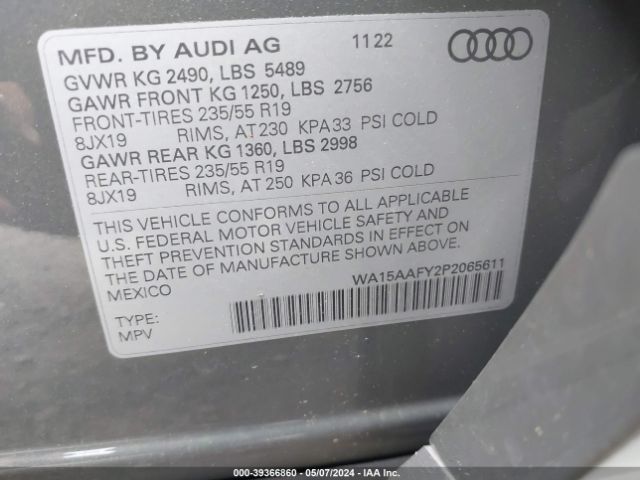 WA15AAFY2P2065611 Audi Q5 Sportback Premium Plus 45 Tfsi S Line Quattro S Tronic
