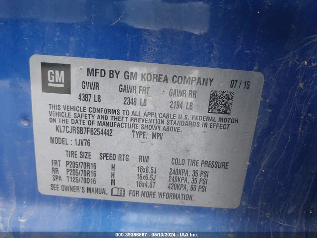 Chevrolet Trax Lt 2015 KL7CJRSB7FB254442 Image 9