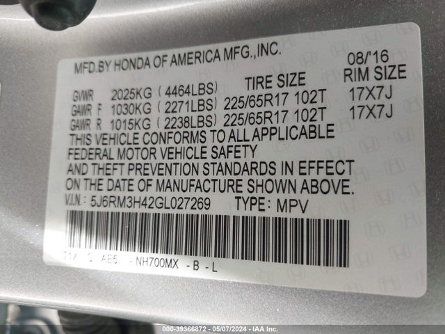 Honda CR-V SE 2016 5J6RM3H42GL027269 Image 9