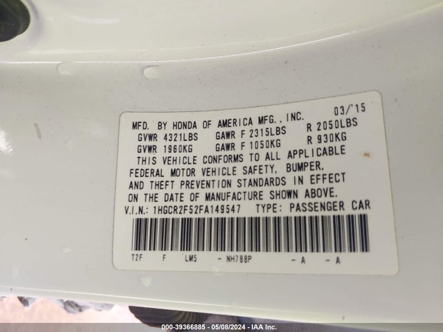 Honda Accord Sport 2015 1HGCR2F52FA149547 Image 9