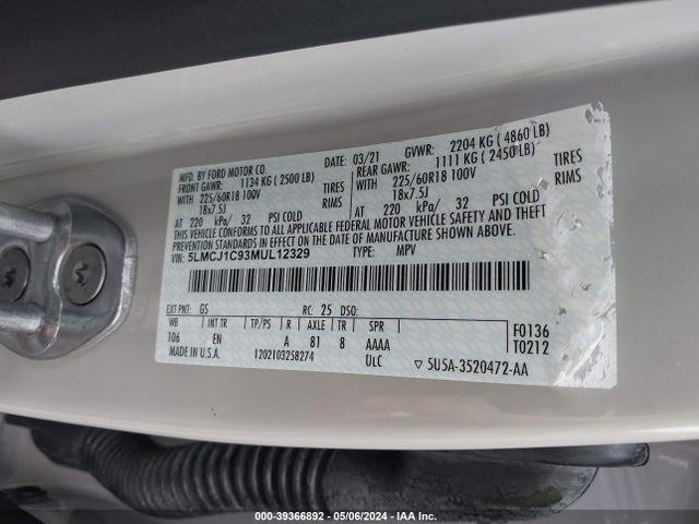 Lincoln Corsair Standard 2021 5LMCJ1C93MUL12329 Image 9