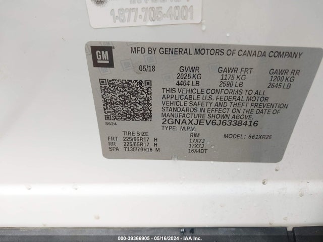 Chevrolet EQUINOX LT 2018 2GNAXJEV6J6338416 Image 9