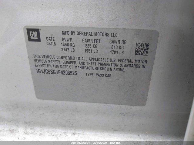 Chevrolet Sonic Lt Auto 2015 1G1JC5SG1F4203525 Image 9