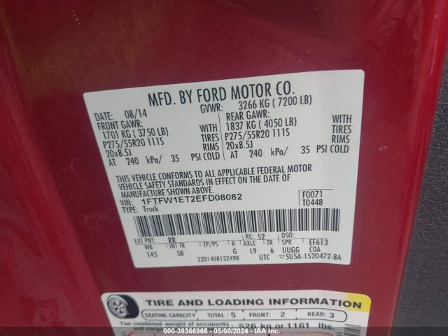 Ford F-150 Fx4 2014 1FTFW1ET2EFD08082 Image 9