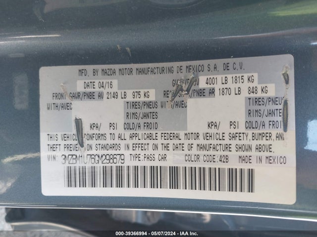 3MZBM1U76GM298679 Mazda Mazda3 I Sport