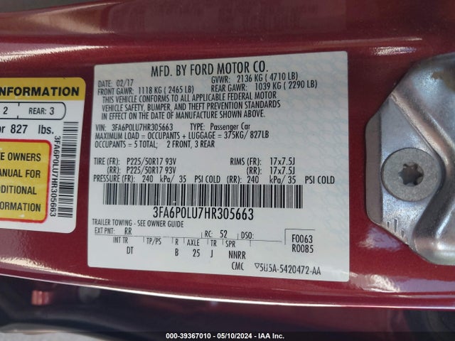 Ford Fusion Hybrid Se 2017 3FA6P0LU7HR305663 Image 9