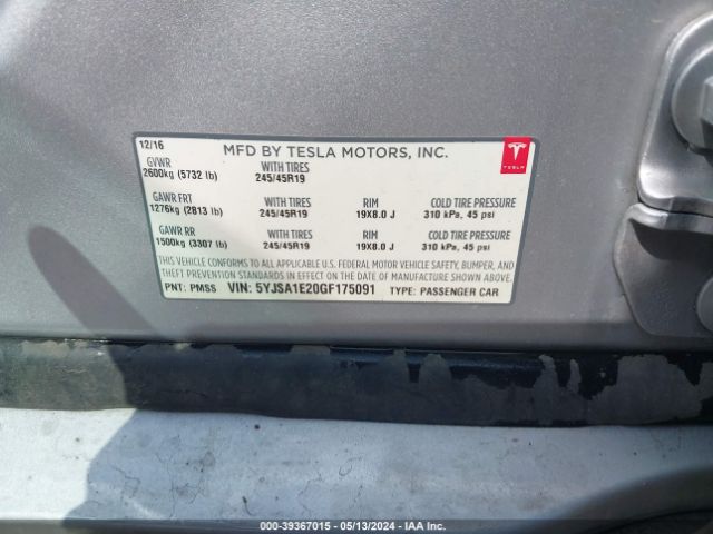 5YJSA1E20GF175091 Tesla Model S 60d/70d/75d/85d/90d