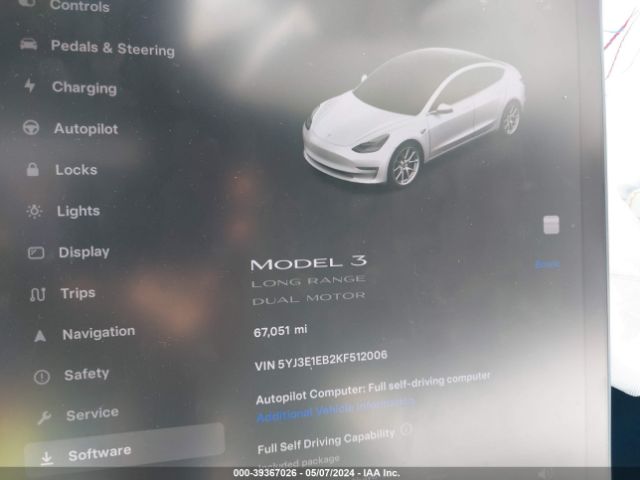 5YJ3E1EB2KF512006 Tesla Model 3 Long Range/performance