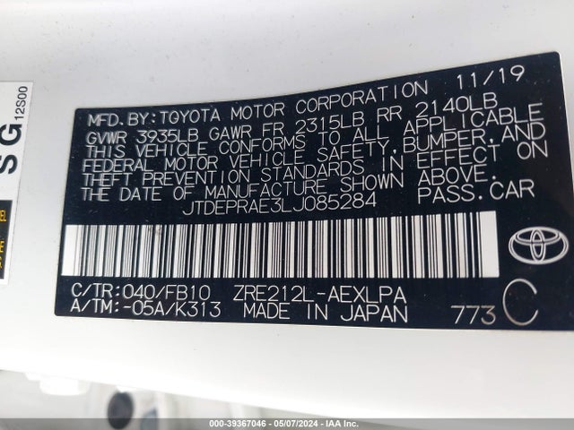 Toyota COROLLA LE 2020 JTDEPRAE3LJ085284 Image 9