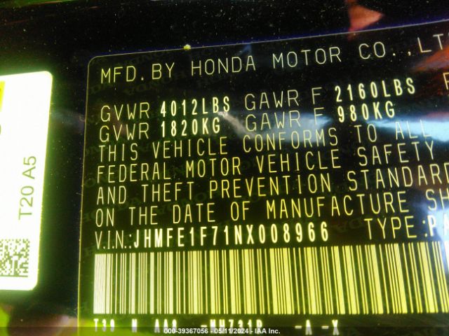 JHMFE1F71NX008966 Honda CIVIC EX