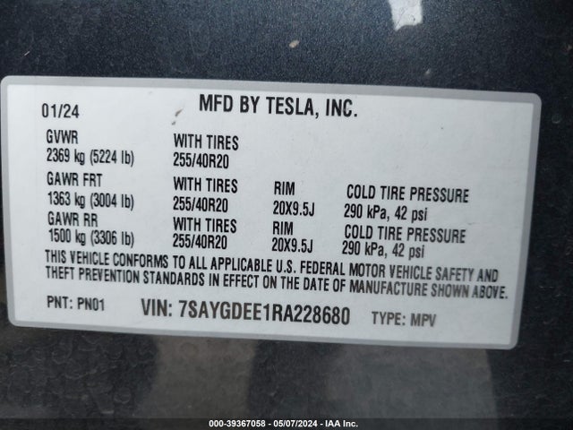 2024 TESLA MODEL Y 7SAYGDEE1RA228680 Photo 8