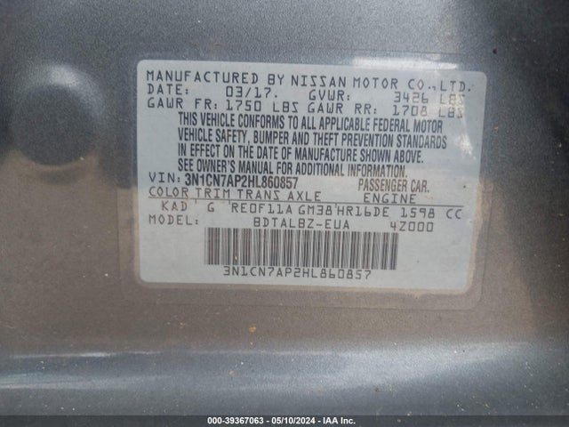 Nissan Versa 1.6 Sv 2017 3N1CN7AP2HL860857 Image 9