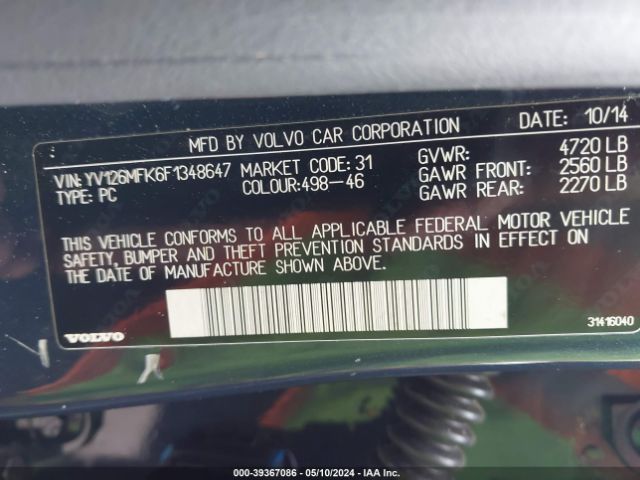 YV126MFK6F1348647 Volvo S60 T5 Premier