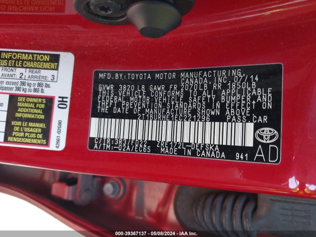 Toyota Corolla S Plus 2014 2T1BURHE1EC221296 Image 9