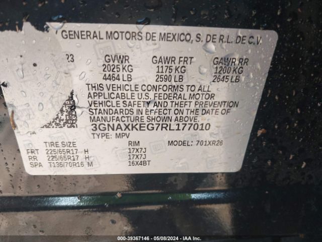 3GNAXKEG7RL177010 Chevrolet Equinox Fwd Lt