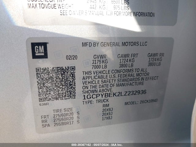1GCPYBEK2LZ232936 Chevrolet Silverado 1500 4wd Short Bed Custom