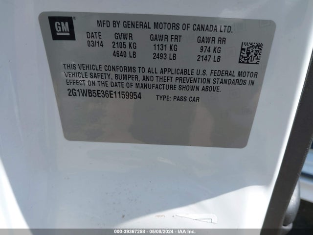 Chevrolet Impala Limited Lt 2014 2G1WB5E36E1159954 Image 9